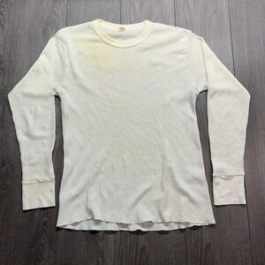 Vintage 60s Hanes Waffle Knit Thermal Shirt Mens XL Cream Long Sleeve Undershirt